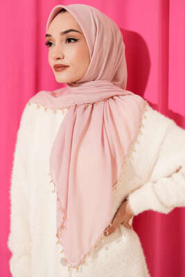 Mini Boncuk Detaylı Eşarp Pudra 