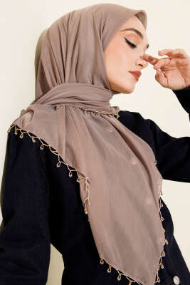 Mini Boncuk Detaylı Eşarp Vizon - Başörtüsü