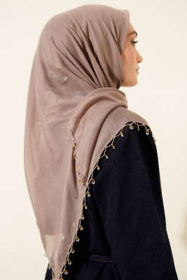 Mini Boncuk Detaylı Eşarp Vizon - Başörtüsü