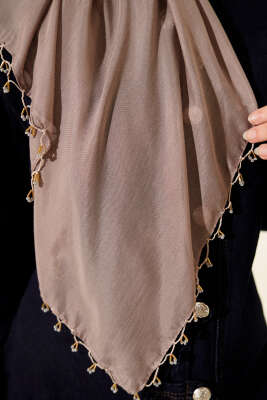 Mini Boncuk Detaylı Eşarp Vizon - Başörtüsü