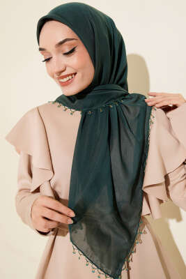 Mini Boncuk Detaylı Eşarp Zümrüt 