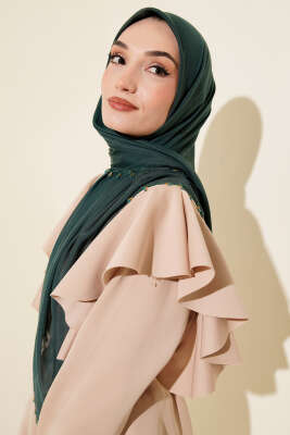 Mini Boncuk Detaylı Eşarp Zümrüt - Başörtüsü