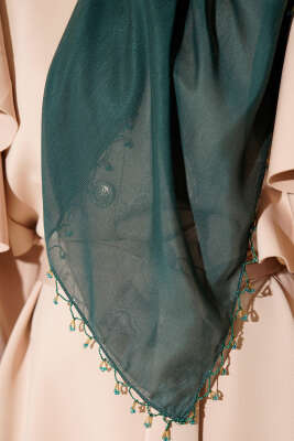 Mini Boncuk Detaylı Eşarp Zümrüt - Başörtüsü