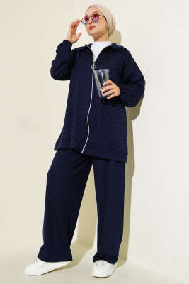 Mini Serpme Taşlı İkili Takım Lacivert 