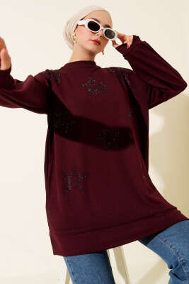 Mini Yıldız Taşlı Tunik Bordo