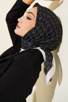 MK Desen Soft Eşarp Siyah Beyaz 