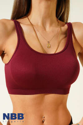 NBB Geniş Yaka Fitilli Sütyen Bordo - Toparlayıcı Sütyen / Minimizer Sütyen