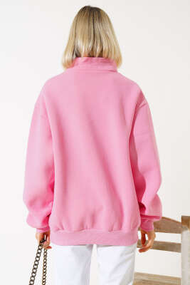 Nyc Basklı Şardonlu Sweatshirt Pembe - Kadın Giyim Modelleri