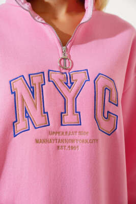 Nyc Basklı Şardonlu Sweatshirt Pembe - Kadın Giyim Modelleri