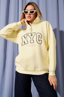 Nyc Basklı Şardonlu Sweatshirt Sarı 
