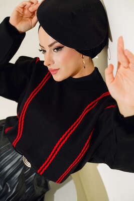 Omuz Katlamalı Triko Kazak Siyah - Kazak