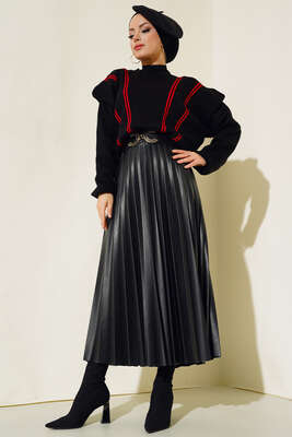 Omuz Katlamalı Triko Kazak Siyah - Kazak