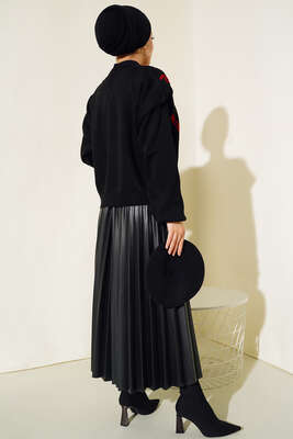 Omuz Katlamalı Triko Kazak Siyah - Kazak