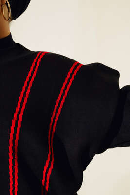 Omuz Katlamalı Triko Kazak Siyah - Kazak