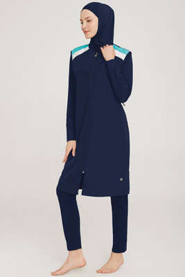 Omzu Şerit Detaylı Tesettür Mayo Koyu Lacivert - MARESİVA