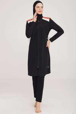 Omzu Şerit Detaylı Tesettür Mayo Siyah - MARESİVA