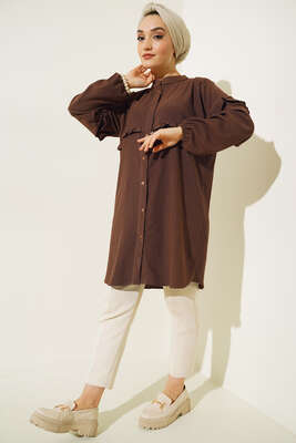 Ön Kol Fırfırlı Gömlek Kahve 