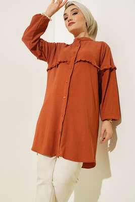 Ön Kol Fırfırlı Gömlek Kiremit 