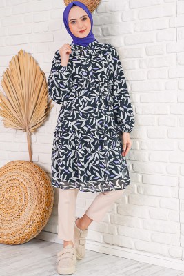 Önden Bağcıklı Şifon Siyah Tunik