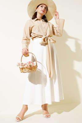 Önden Bağlamalı Kısa Gömlek Bej - Gömlek