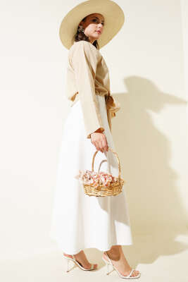 Önden Bağlamalı Kısa Gömlek Bej - Gömlek