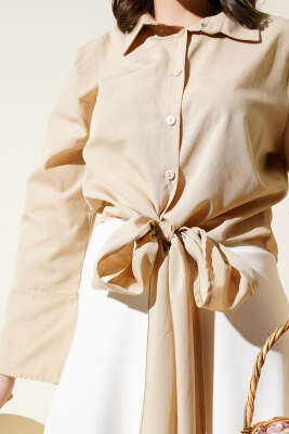 Önden Bağlamalı Kısa Gömlek Bej - Gömlek