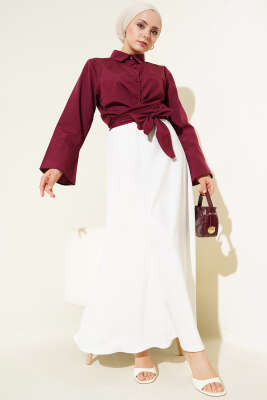 Önden Bağlamalı Kısa Gömlek Bordo - Gömlek