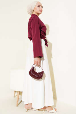 Önden Bağlamalı Kısa Gömlek Bordo - Gömlek