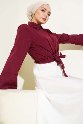 Önden Bağlamalı Kısa Gömlek Bordo 