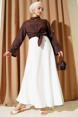 Önden Bağlamalı Kısa Gömlek Kahve - Gömlek