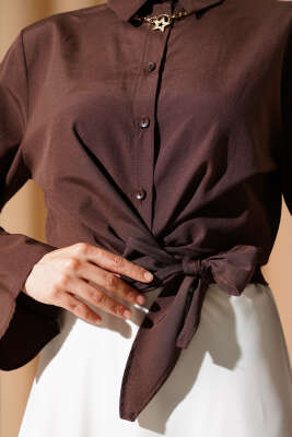 Önden Bağlamalı Kısa Gömlek Kahve - Gömlek