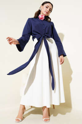 Önden Bağlamalı Kısa Gömlek Lacivert - Gömlek