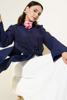 Önden Bağlamalı Kısa Gömlek Lacivert 