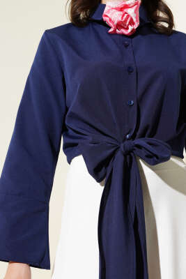 Önden Bağlamalı Kısa Gömlek Lacivert - Gömlek