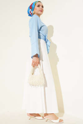 Önden Bağlamalı Kısa Gömlek Mavi - Gömlek