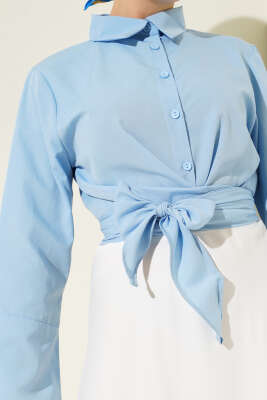 Önden Bağlamalı Kısa Gömlek Mavi - Gömlek