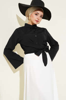 Önden Bağlamalı Kısa Gömlek Siyah - Gömlek