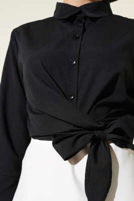 Önden Bağlamalı Kısa Gömlek Siyah - Gömlek