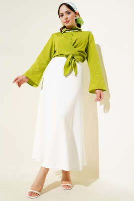 Önden Bağlamalı Kısa Gömlek Yağ Yeşili - Gömlek