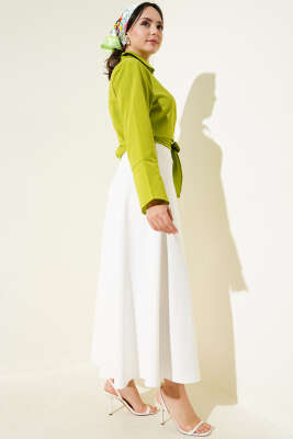 Önden Bağlamalı Kısa Gömlek Yağ Yeşili - Gömlek