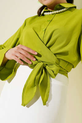 Önden Bağlamalı Kısa Gömlek Yağ Yeşili - Gömlek