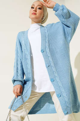 Önden Düğmeli Örgü Hırka Bebe Mavi 