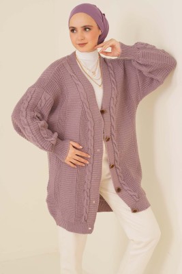 Önden Düğmeli Örgü Hırka Magenta 