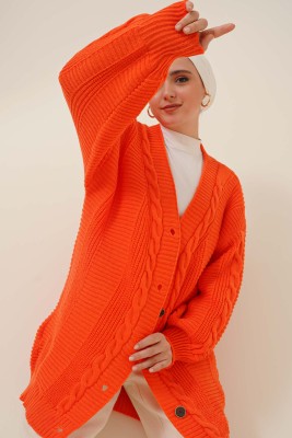 Önden Düğmeli Örgü Hırka Oranj