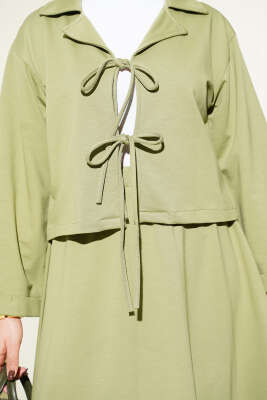 Önü Bağcık Detaylı Etekli İkili Takım Çağla Yeşili - İkili Takım