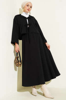 Önü Bağcık Detaylı Etekli İkili Takım Siyah - TEGOE