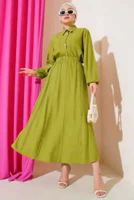 Önü Dikiş Detaylı Etekli İkili Takım Fıstık Yeşili 