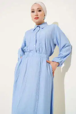 Önü Dikiş Detaylı Etekli İkili Takım Mavi - İkili Takım