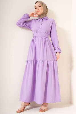 Önü Düğmeli Kat Model Elbise Lila 