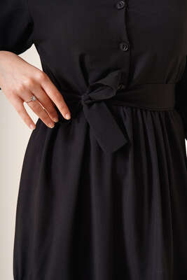 Önü Düğmeli Kat Model Elbise Siyah - Tesettür Elbise